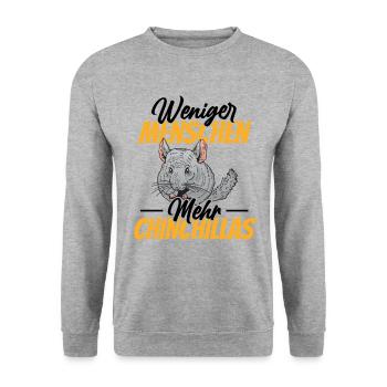 Weniger Menschen mehr Chinchillas - Unisex Pullover - Weißgrau meliert - Vorne - Alina (178cm) & Michal (187cm)
