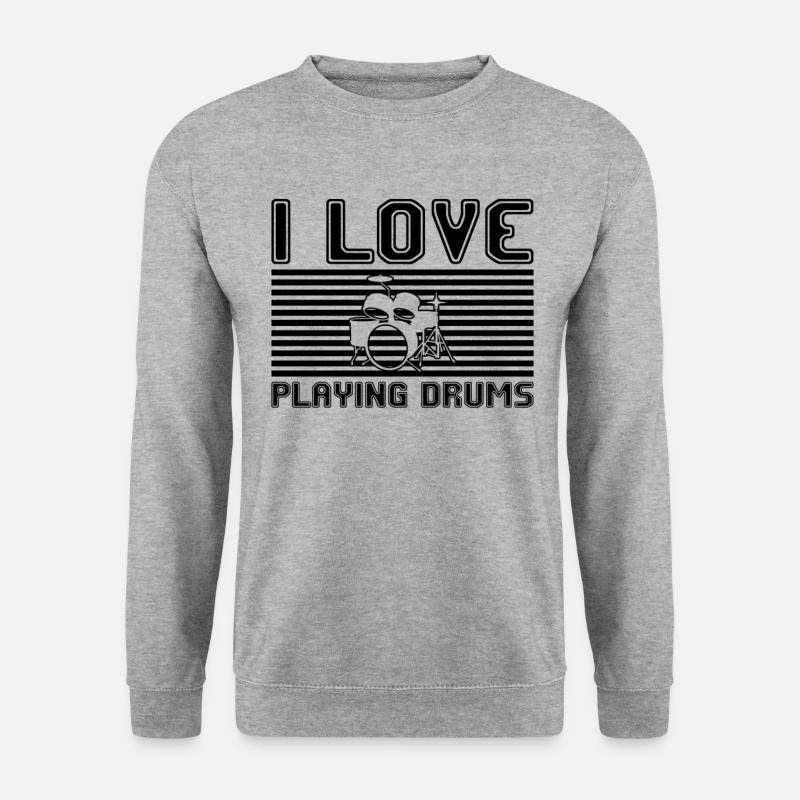 I love playing drums - Unisex Pullover - Weißgrau meliert