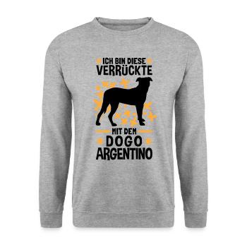 Verrückte mit Dogo Argentino Argentinien Dogge - Unisex Pullover - Weißgrau meliert - Vorne - Alina (178cm) & Michal (187cm)