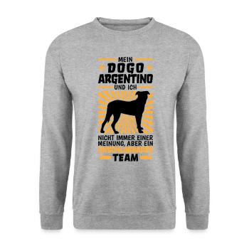 Mein Dogo Argentino und ich sind unschlagbar - Unisex Pullover - Weißgrau meliert - Vorne - Alina (178cm) & Michal (187cm)