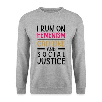 I Run On Feminism Caffeine And Social Justice Gay - Unisex Pullover - Weißgrau meliert - Vorne - Alina (178cm) & Michal (187cm)