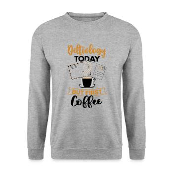 Deltiology coffee Deltiologist postcard collector - Unisex Sweatshirt - salt & pepper - Front - Alina (178cm) & Michal (187cm)