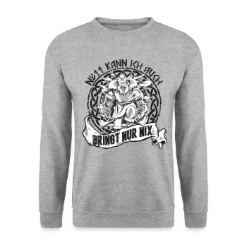 Wikinger Spruch Nett kann ich auch bringt nur nix - Unisex Pullover - Weißgrau meliert - Vorne - Alina (178cm) & Michal (187cm)