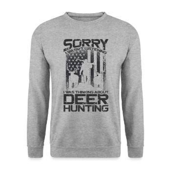 Buck Deer Hunting Hunter Vintage - Unisex Pullover - Weißgrau meliert - Vorne - Alina (178cm) & Michal (187cm)