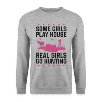 Buck Deer Hunting Hunter Girl Some - Unisex Sweatshirt - salt & pepper - Front - Alina (178cm) & Michal (187cm)
