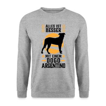Alles ist besser mit einem Dogo Argentino - Unisex Pullover - Weißgrau meliert - Vorne - Alina (178cm) & Michal (187cm)
