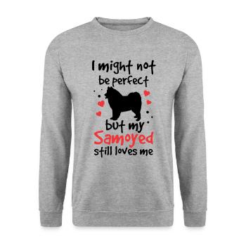 Samojede ist nicht perfekt Samojedenspitz - Unisex Pullover - Weißgrau meliert - Vorne - Alina (178cm) & Michal (187cm)