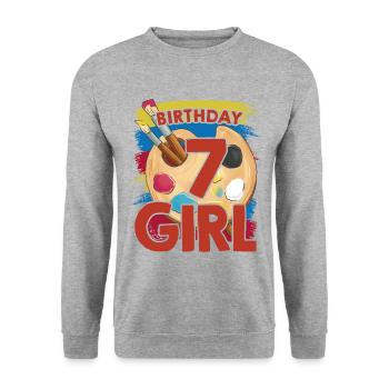 Birthday Girl 7 Painting Artisti Artwork Brushing - Unisex Pullover - Weißgrau meliert - Vorne - Alina (178cm) & Michal (187cm)