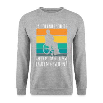 Rollstuhlfahrer Humor Spruch - Unisex Pullover - Weißgrau meliert - Vorne - Alina (178cm) & Michal (187cm)
