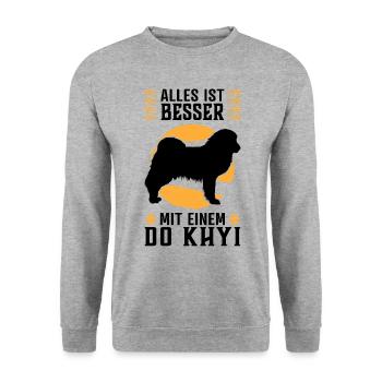 Alles ist besser mit einem Do Khyi Tibetdogge - Unisex Pullover - Weißgrau meliert - Vorne - Alina (178cm) & Michal (187cm)