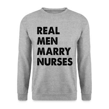 De vrais hommes épousent des infirmières infirmières Mari - Sweat-shirt Unisexe - gris chiné - Devant - Alina (178cm) & Michal (187cm)