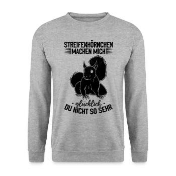 Streifenhörnchen machen mich glücklich - - Unisex Pullover - Weißgrau meliert - Vorne - Alina (178cm) & Michal (187cm)