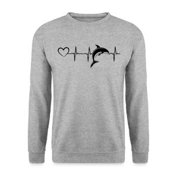 Delphin Heartbeat Heart Delfin Lover Delphin Cute - Unisex Pullover - Weißgrau meliert - Vorne - Alina (178cm) & Michal (187cm)