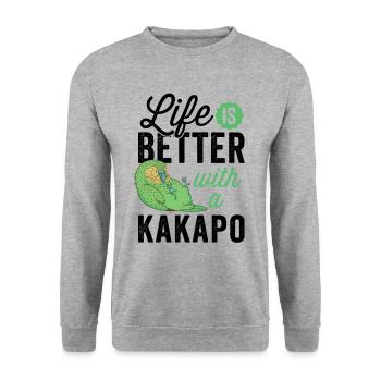Kakapo alles besser mit flugunfähiger Kakapo - Unisex Pullover - Weißgrau meliert - Vorne - Alina (178cm) & Michal (187cm)