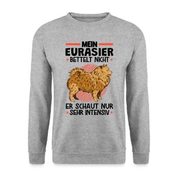 Mein Eurasier bettelt nicht Eurasian Dog - Unisex Pullover - Weißgrau meliert - Vorne - Alina (178cm) & Michal (187cm)