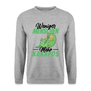 Weniger Menschen mehr Kakapos Kakapo - Unisex Pullover - Weißgrau meliert - Vorne - Alina (178cm) & Michal (187cm)