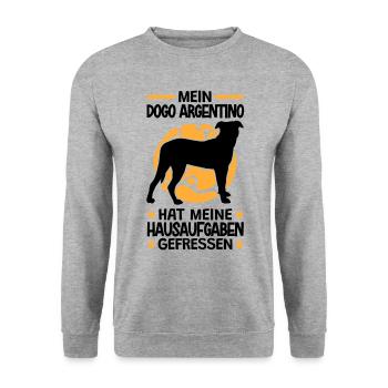 Dogo Argentino hat meine Hausaufgaben gefressen - Unisex Pullover - Weißgrau meliert - Vorne - Alina (178cm) & Michal (187cm)
