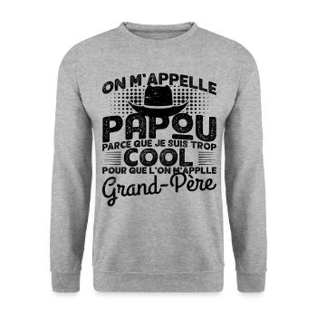 Papou Fete Des Grand Pères Papy - Sweat-shirt Unisexe - gris chiné - Devant - Alina (178cm) & Michal (187cm)