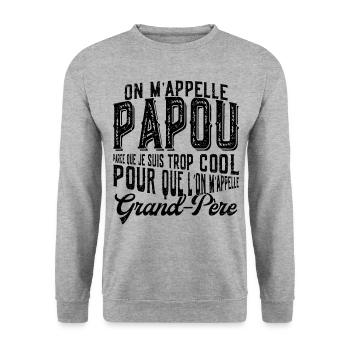 Papou Fete Des Grand Pères Papy - Sweat-shirt Unisexe - gris chiné - Devant - Alina (178cm) & Michal (187cm)