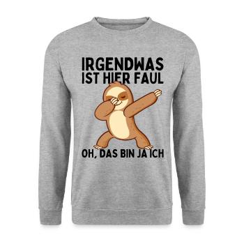 Dabbendes Faultier Spruch für Faulenzer - Unisex Pullover - Weißgrau meliert - Vorne - Alina (178cm) & Michal (187cm)