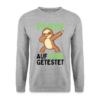 Dabbendes Faultier Spruch für Faulenzer - Unisex Pullover - Weißgrau meliert - Vorne - Alina (178cm) & Michal (187cm)