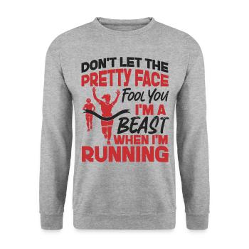 Running Runner Semi-Marathon Fille - Sweat-shirt Unisexe - gris chiné - Devant - Alina (178cm) & Michal (187cm)