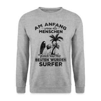 Surfing Water Surfing Surfer Wellenreiten - Unisex Pullover - Weißgrau meliert - Vorne - Alina (178cm) & Michal (187cm)