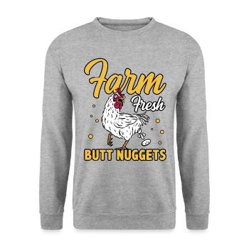 Farm Fresh Butt Nuggets Agriculteur Tractor Driver - Unisex Pullover - Weißgrau meliert - Vorne - Alina (178cm) & Michal (187cm)