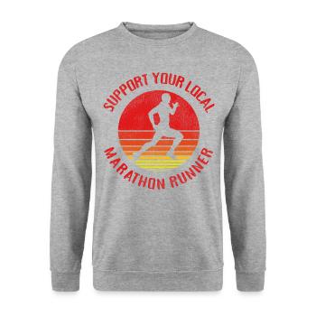 Running Runner Half Marathon Retro - Unisex Pullover - Weißgrau meliert - Vorne - Alina (178cm) & Michal (187cm)
