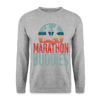 Running Runner Half Marathon - Unisex Pullover - Weißgrau meliert - Vorne - Alina (178cm) & Michal (187cm)