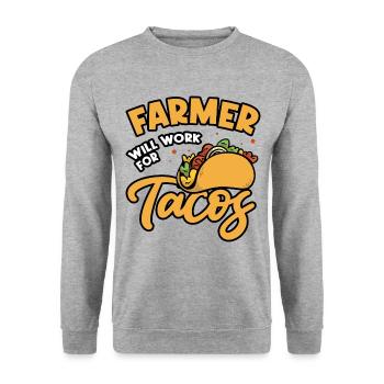 Farm Will Work For Tacos Farming Tractor Driving A - Unisex Pullover - Weißgrau meliert - Vorne - Alina (178cm) & Michal (187cm)