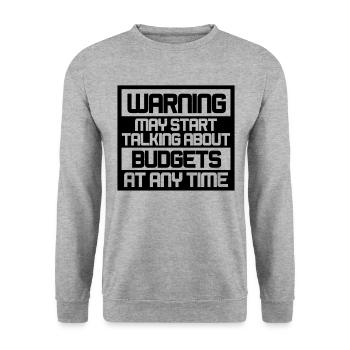 Warning May Start Talking About Budgets - Unisex Pullover - Weißgrau meliert - Vorne - Alina (178cm) & Michal (187cm)