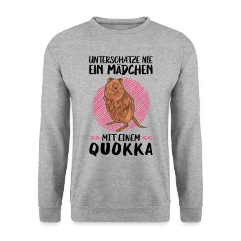 Mädchen mit Quokka australisches Beuteltier - Unisex Pullover - Weißgrau meliert - Vorne - Alina (178cm) & Michal (187cm)