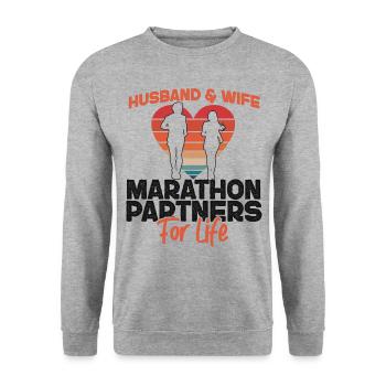 Running Runner Semi-Marathon - Sweat-shirt Unisexe - gris chiné - Devant - Alina (178cm) & Michal (187cm)