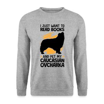 Petting and reading Ovcharka Caucasian dog - Unisex Sweatshirt - salt & pepper - Front - Alina (178cm) & Michal (187cm)
