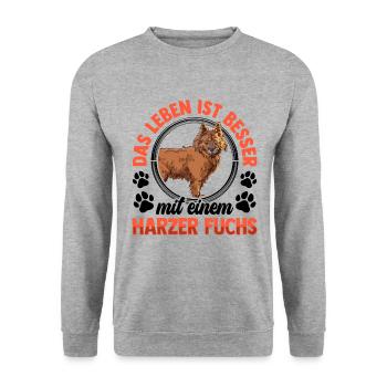 Leben ist besser mit Harzer Fuchs Hütefuchs - Unisex Pullover - Weißgrau meliert - Vorne - Alina (178cm) & Michal (187cm)