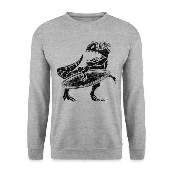 Surfing Dinosaur Surfer - Unisex Pullover - Weißgrau meliert - Vorne - Alina (178cm) & Michal (187cm)