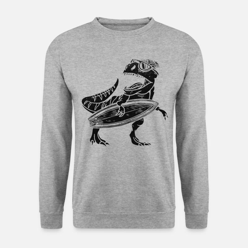 Surfing Dinosaur Surfer - Unisex Pullover - Weißgrau meliert