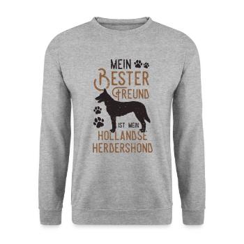 Hollandse Herdershond ist mein bester Freund - Unisex Pullover - Weißgrau meliert - Vorne - Alina (178cm) & Michal (187cm)