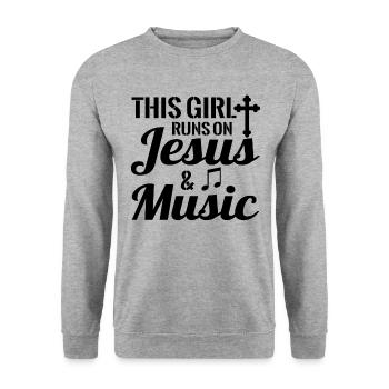 Cette fille court sur Jesus & Music Musicien chrétien - Sweat-shirt Unisexe - gris chiné - Devant - Alina (178cm) & Michal (187cm)