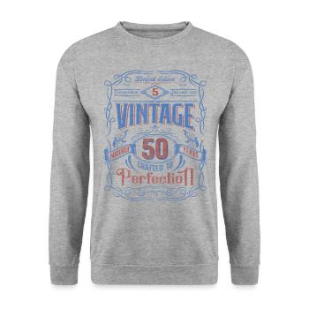 Vintage Crafted To Perfection 50th Birthday - Unisex Pullover - Weißgrau meliert - Vorne - Alina (178cm) & Michal (187cm)
