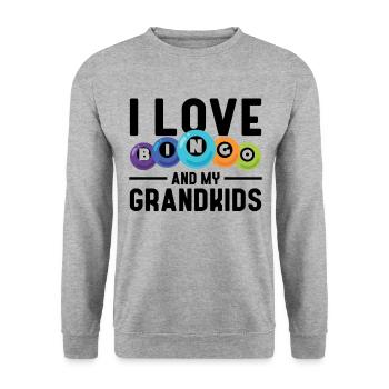 I Love Bingo And My Grandkids Lustiges Bingo - Unisex Pullover - Weißgrau meliert - Vorne - Alina (178cm) & Michal (187cm)