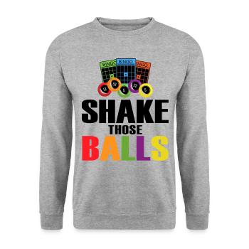 Shake Those Balls Lustiges Bingo - Unisex Pullover - Weißgrau meliert - Vorne - Alina (178cm) & Michal (187cm)
