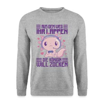 Die Königin Will Zocken Gamer Girl - Unisex Pullover - Weißgrau meliert - Vorne - Alina (178cm) & Michal (187cm)
