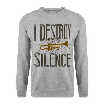 Trompettiste Vintage I Destroy - Sweat-shirt Unisexe - gris chiné - Devant - Alina (178cm) & Michal (187cm)