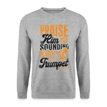 Trumpet Player Vintage Praise Him - Unisex Pullover - Weißgrau meliert - Vorne - Alina (178cm) & Michal (187cm)