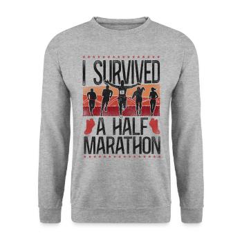 Running Runner Half Marathon - Unisex Pullover - Weißgrau meliert - Vorne - Alina (178cm) & Michal (187cm)
