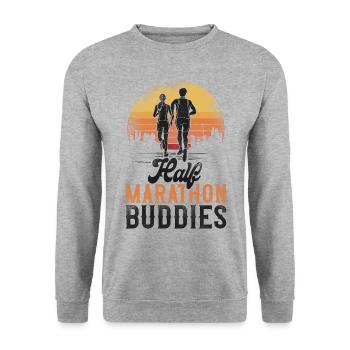 Running Runner Half Marathon - Unisex Pullover - Weißgrau meliert - Vorne - Alina (178cm) & Michal (187cm)