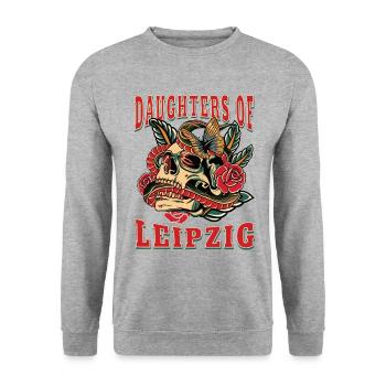 Leipzig Frau Geschenk daughters of Leipzig - Unisex Pullover - Weißgrau meliert - Vorne - Alina (178cm) & Michal (187cm)