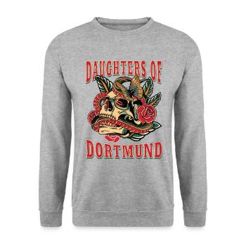 Dortmund Frau Geschenk daughters of Dortmund - Unisex Pullover - Weißgrau meliert - Vorne - Alina (178cm) & Michal (187cm)